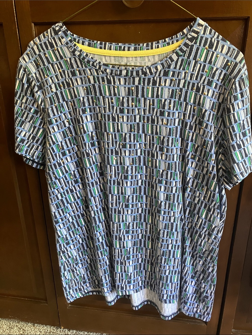 Short Sleeve Geometric Print Tee - Blue Green